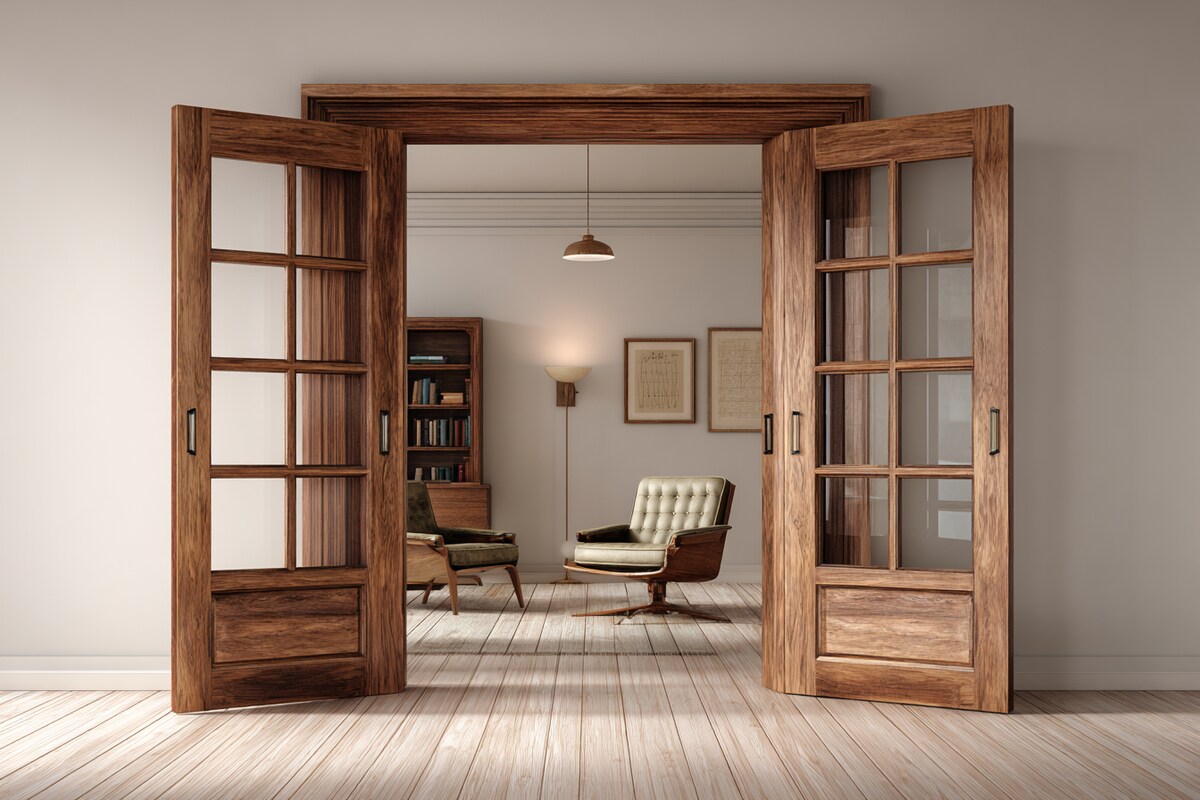 Mid Century Modern Swing Double Door Design in Matte Finish Mid Century Modern Swing Double Door Design in Matte Finish