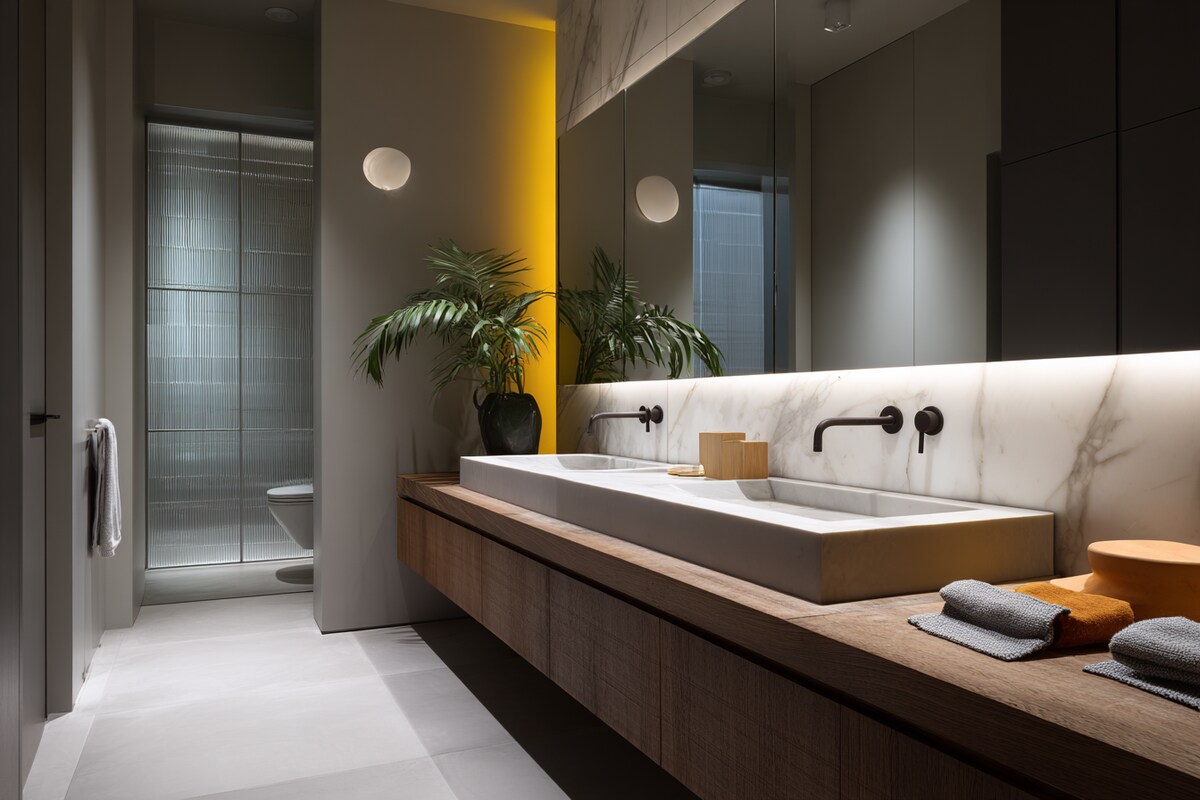 Minimal Bathroom Design With A Quartz Countertop Minimal Bathroom Design With A Quartz Countertop