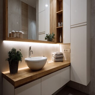 Minimal Bathroom Design With Closed Cabinet Storage