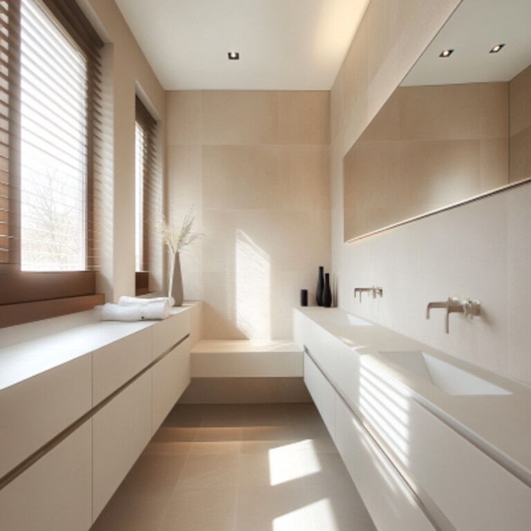 Minimal Bathroom Design with Drawer Vanity and Mirror