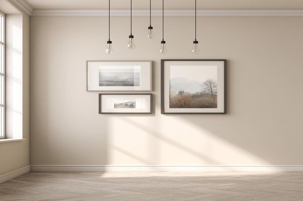 Minimal Beige Wall Paint Design With Smooth Matte Finish And Artworks