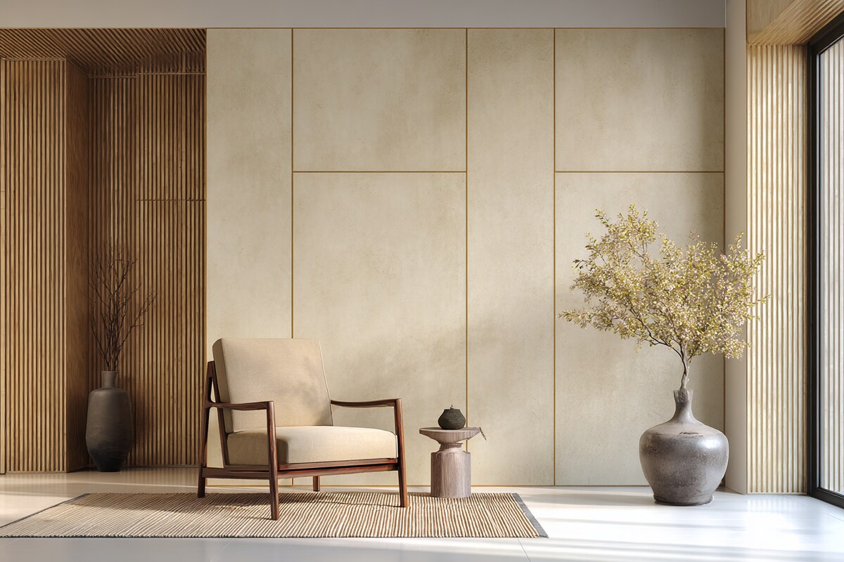Minimal Beige Wall Paint Design with Wooden Paneling Minimal Beige Wall Paint Design with Wooden Paneling
