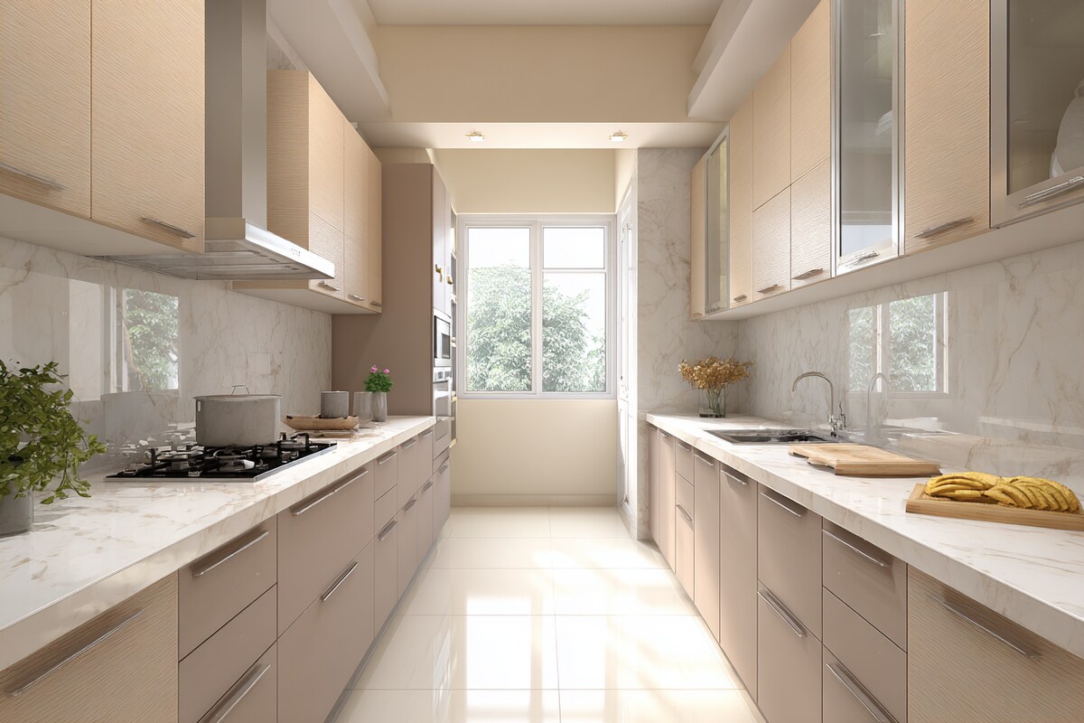 Minimal Light Mocha Coloured Parallel Kitchen Design Minimal Light Mocha Coloured Parallel Kitchen Design