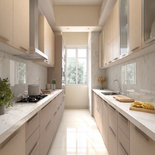 Minimal Light Mocha Coloured Parallel Kitchen Design