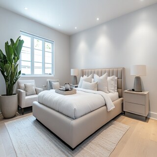 Minimal Master Bedroom Design with Upholstered King Padded Bed