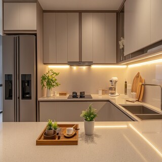 Minimal Open Kitchen Design in Irish Cream with Granite Countertop