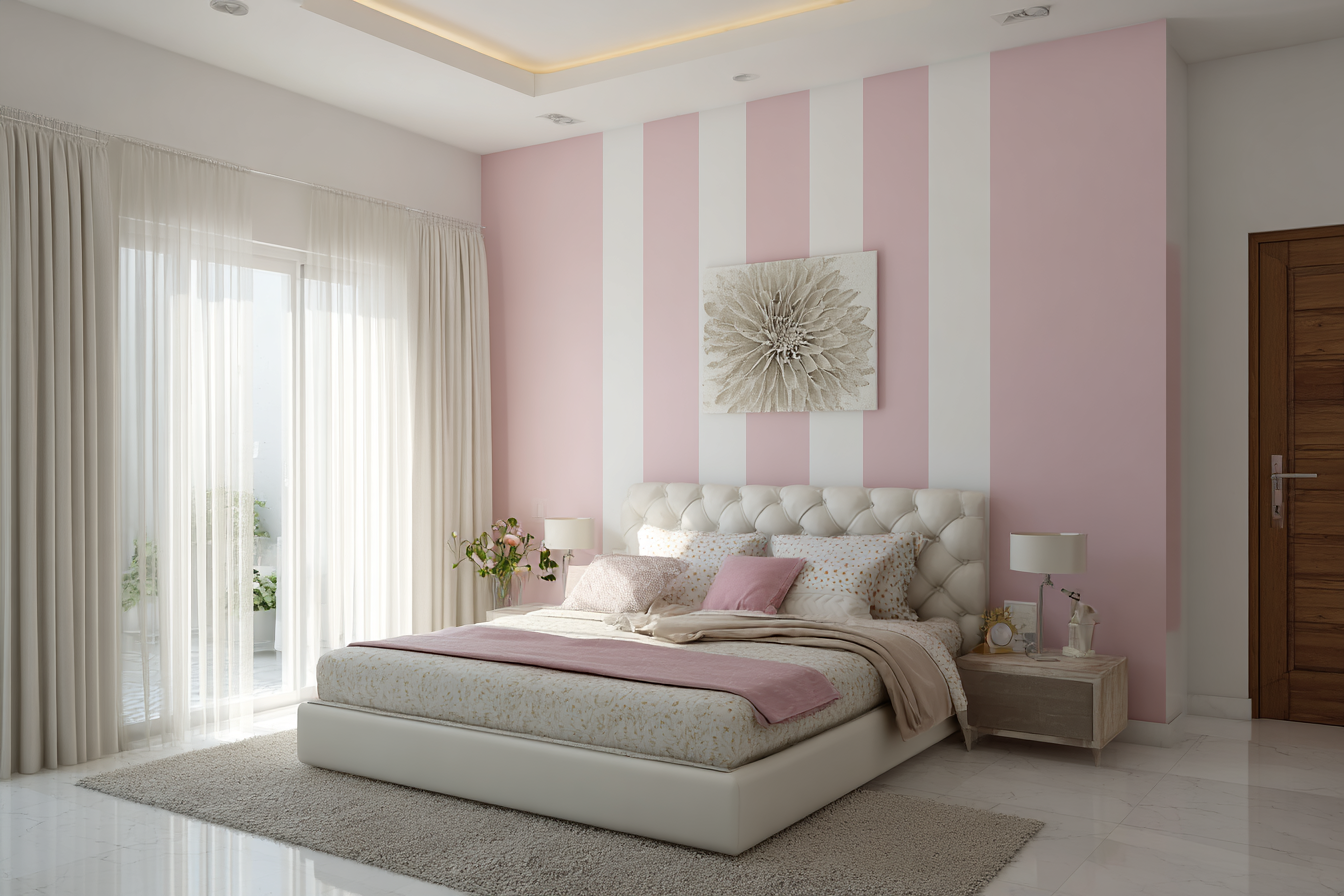 Minimal Pink and White Wall Colour Combination for Bedroom with Tufted ...