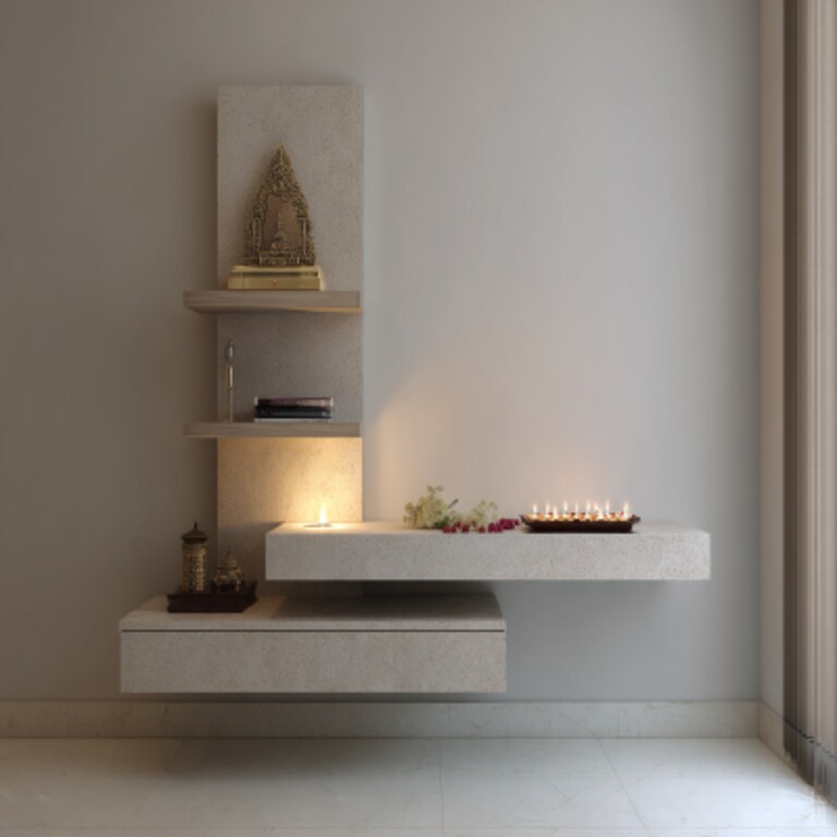 Minimal Pooja Room Design With An Open Layout