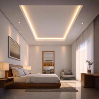 Minimal Single Layer False Ceiling Design with Rectangular Layout and Strip Light