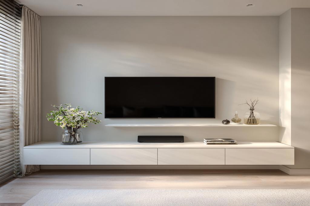 Less Depth Tv Unit Storage Minimal TV Unit Design Featuring Concealed Storage and Floating Shelf