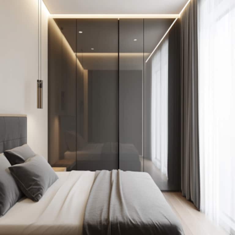 Minimalist 2-Door Wardrobe Design in Slate with High Gloss Doors