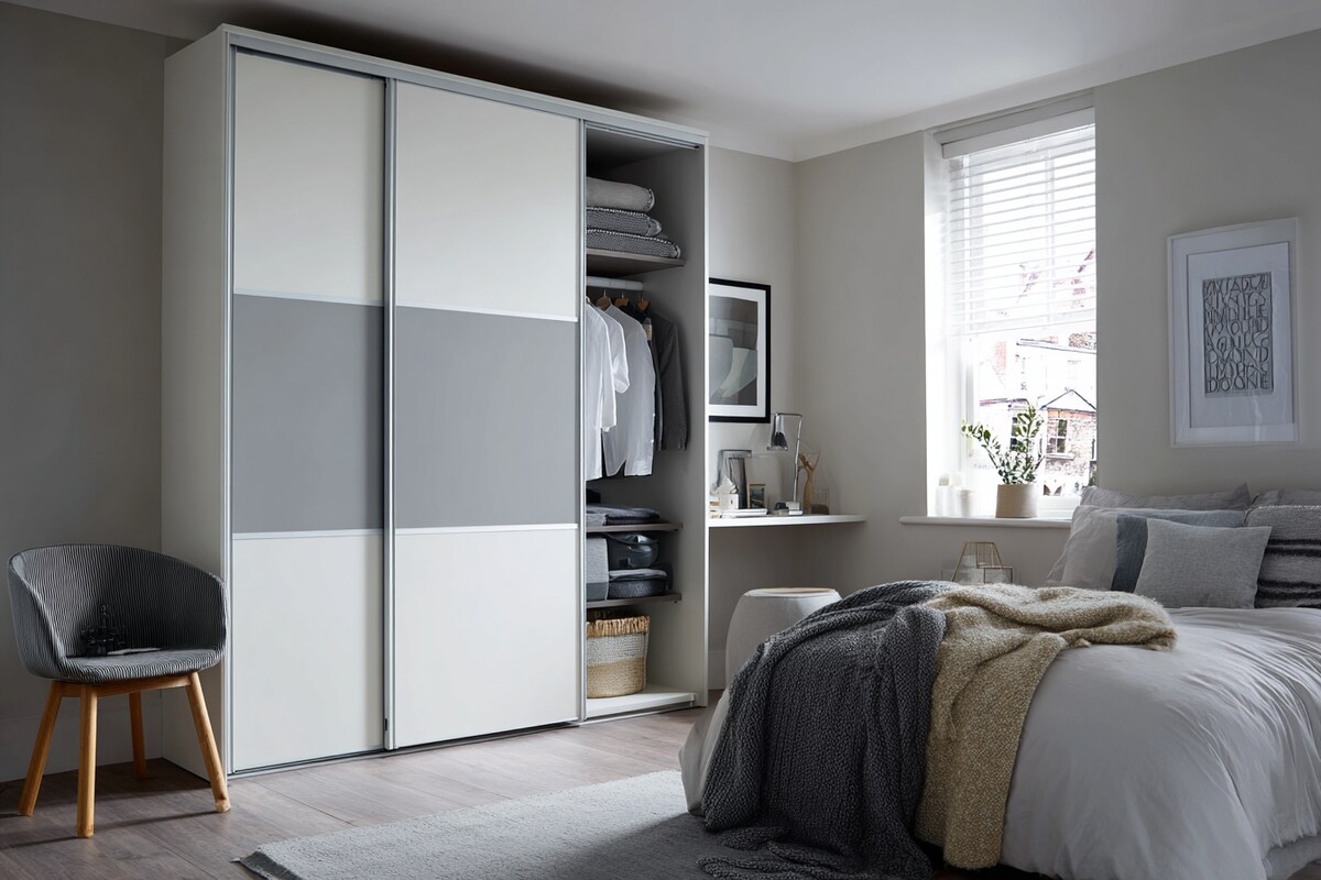 Modern 2-Door White and Grey Sliding Wardrobe Design