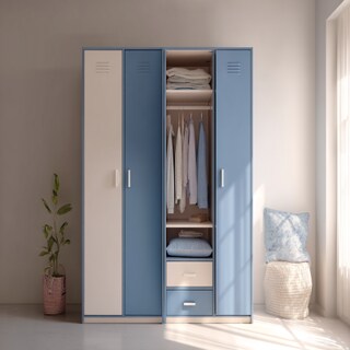Modern 3-Door Swing Wardrobe Design in Beige and Denim Blue