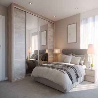 Modern 4-Door Sliding Door Wardrobe Design with Mirror Panels