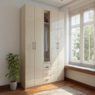 Modern 4-Door Swing Wardrobe Design in High Gloss Finish and Hinged Do