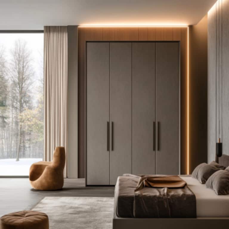 Modern 4-Door Swing Wardrobe Design in Suede Finish