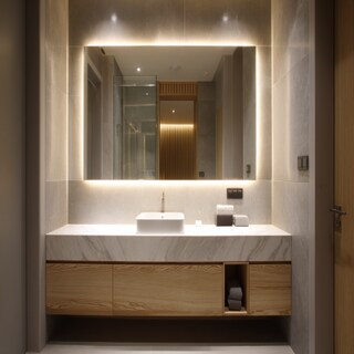 Modern Bathroom Design With A Large Backlit Mirror