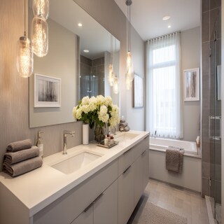 Modern Bathroom Design With Bright Hanging Lights