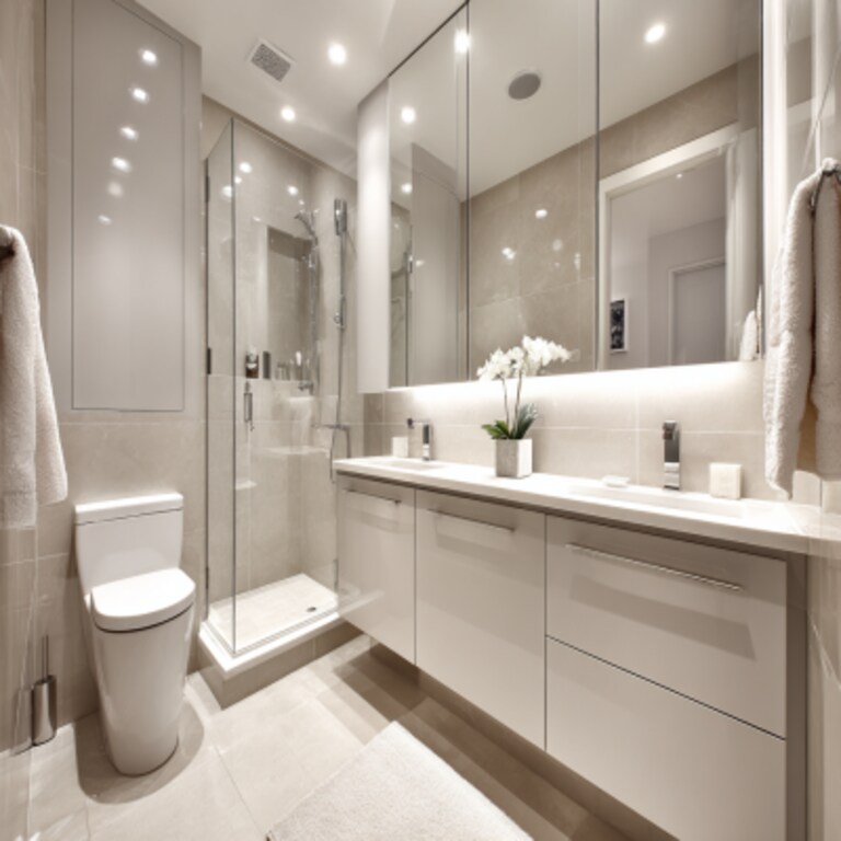 Modern Bathroom Design With Closed Cabinet Storage