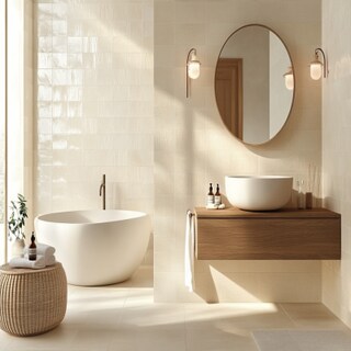 Modern Bathroom Design with Cream Tiles