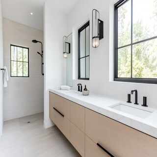 Modern Bathroom Design with Floating Vanity and Matte Black Fixtures