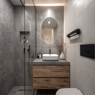 Modern Bathroom Design With Grey Textured Tiles