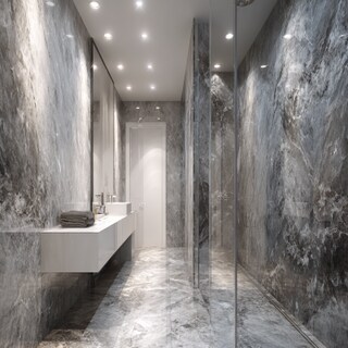 Modern Bathroom Design With Light And Dark Grey Marble Tiles