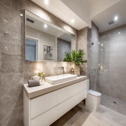 Modern Bathroom Design With Light And Dark Grey Marble Tiles