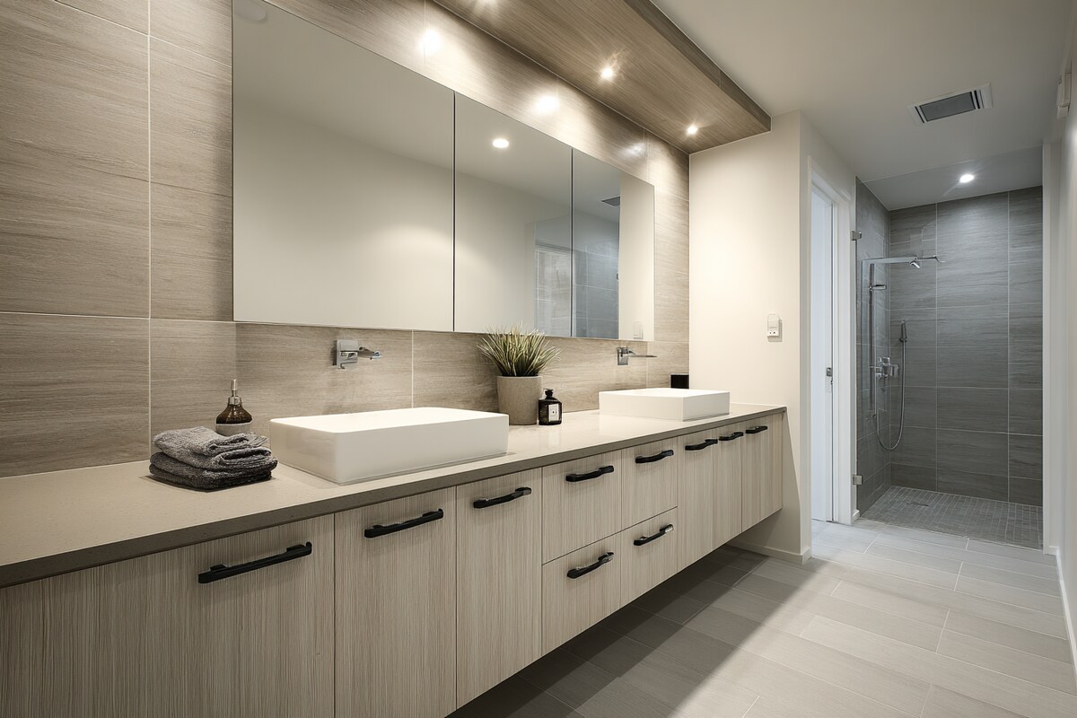 Modern Bathroom Design With Suede Laminates