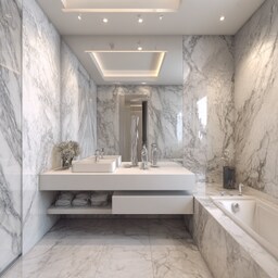 Modern Bathroom Design With Light And Dark Grey Marble Tiles