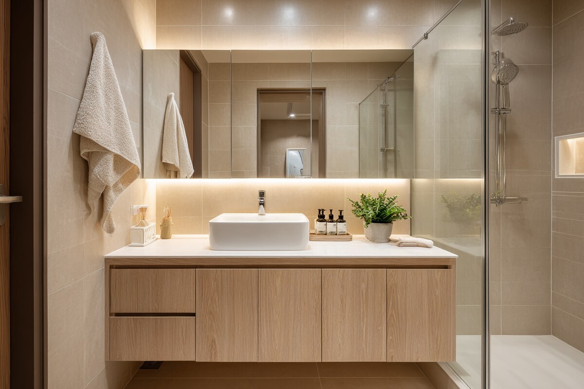 Modern Bathroom Interior Design With Wall-Mounted Storage
