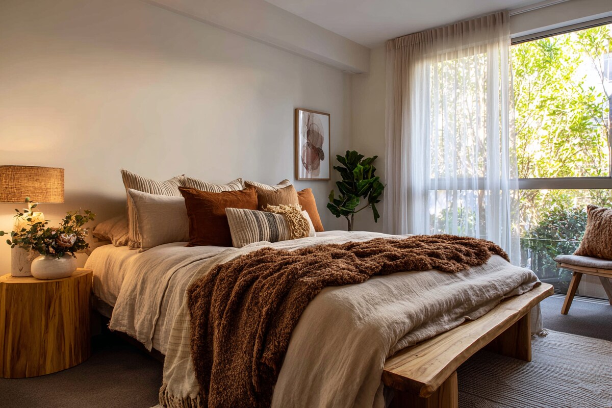 Modern Bedroom Design With A King Size Bed And Wooden Side Table Modern Bedroom Design With A King Size Bed And Wooden Side Table