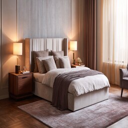 Modern Bedroom Design With A Queen Bed And A Dark Green Tufted Headboard