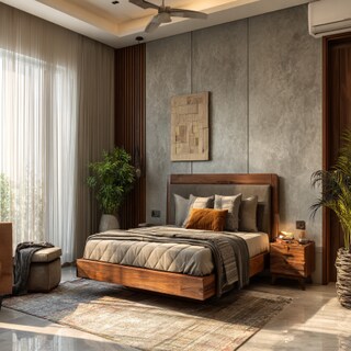 Modern Bedroom Design With A Wooden Bed And Side Tables