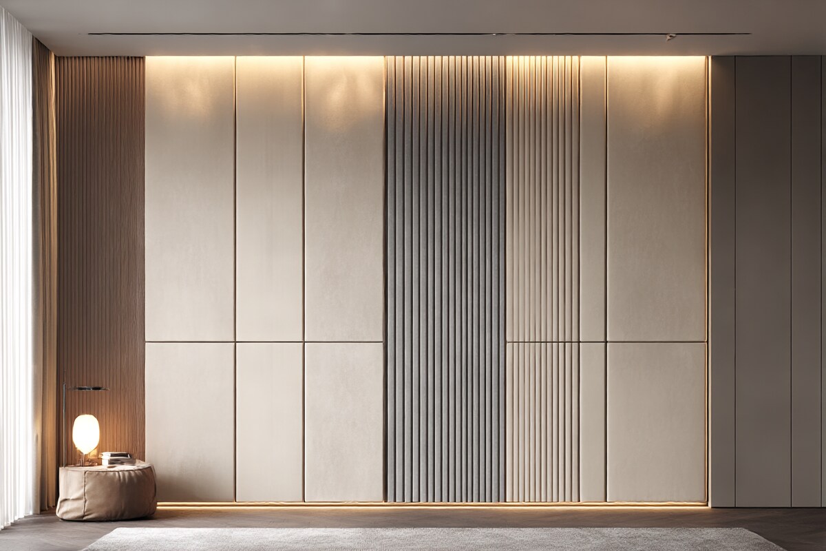 Modern Beige and Grey Wall Paneling with Fluted Accent Wall Design