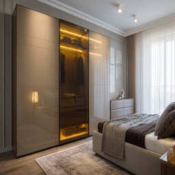 2-Door Modern Sliding Wardrobe Design in Silver Frost with Loft and Mirror
