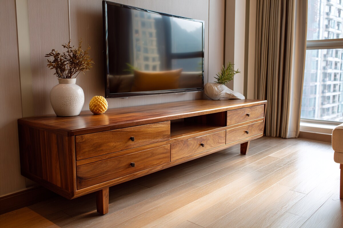 Modern Brown TV Unit Design With Spacious Drawers Modern Brown TV Unit Design With Spacious Drawers