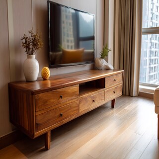 Modern Brown TV Unit Design With Spacious Drawers