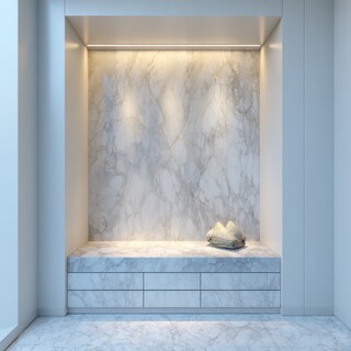 Modern Compact Pooja Room Design With Marble Finish