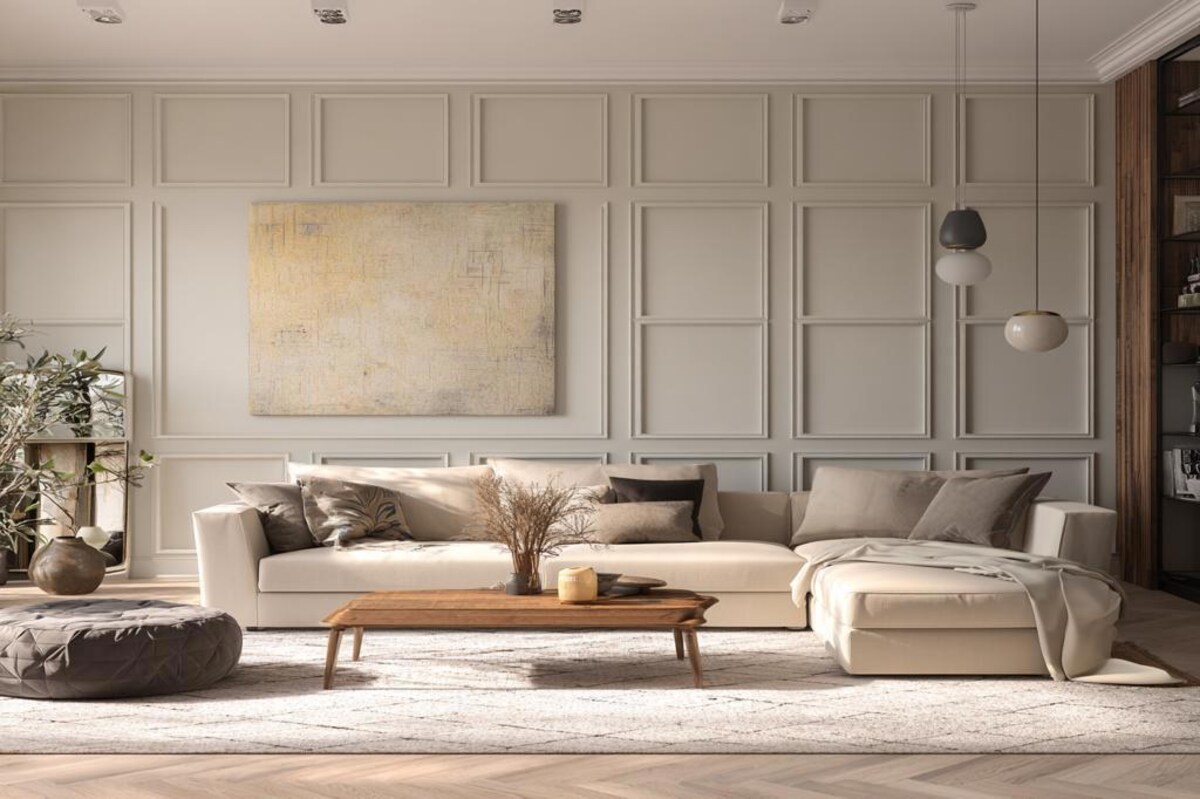 Modern Cream Wall Paneling Wall Design for Living Room