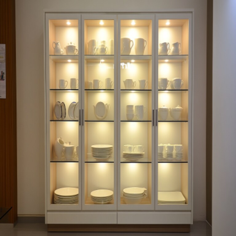Modern Crockery Unit Design with Glass Doors and Shelves Modern Crockery Unit Design with Glass Doors and Shelves