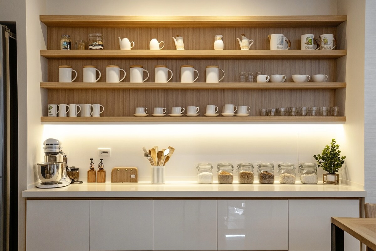 Modern Crockery Unit Design with Open and Closed Storage
