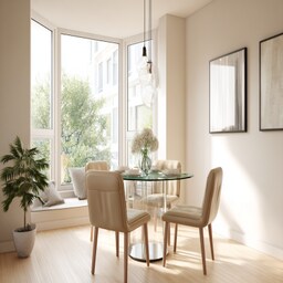 Contemporary Dining Room Design With Marble Table and Taupe Chairs