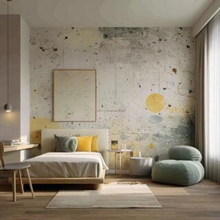 Modern Eclectic Off White Cream Yellow Green and Golden Wall Paint Design for Kids Room