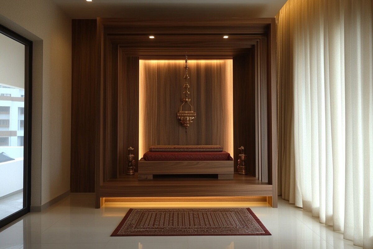 Modern Floor-Mounted Pooja Unit Design with Alcove Design