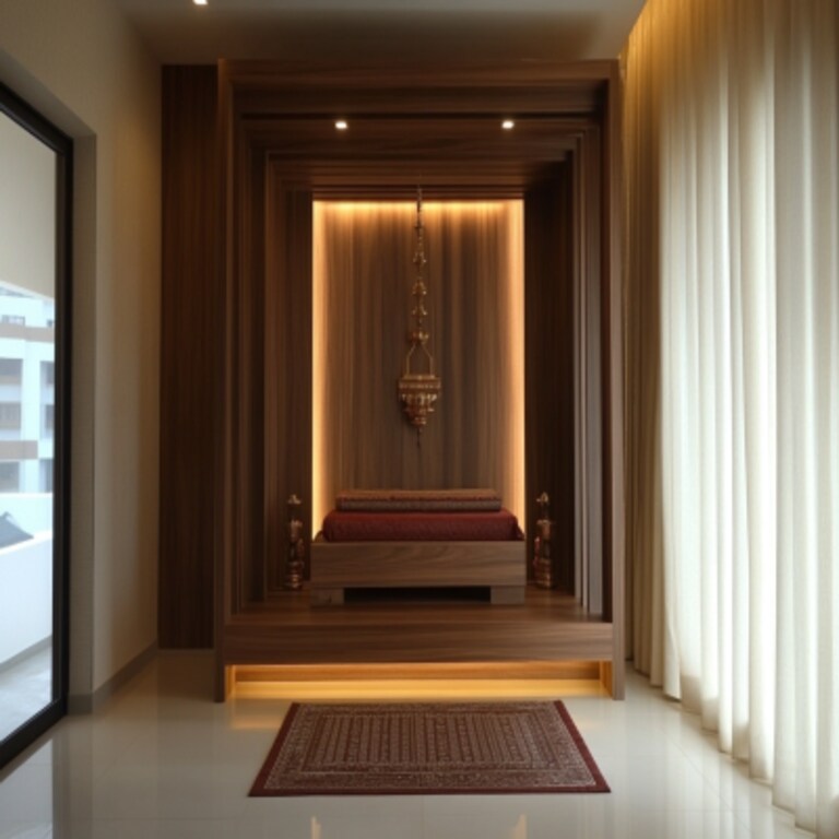 Modern Floor-Mounted Pooja Unit Design with Alcove Design