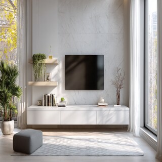 Modern Frosty White Wall Mount TV Unit Design with Drawer Storage