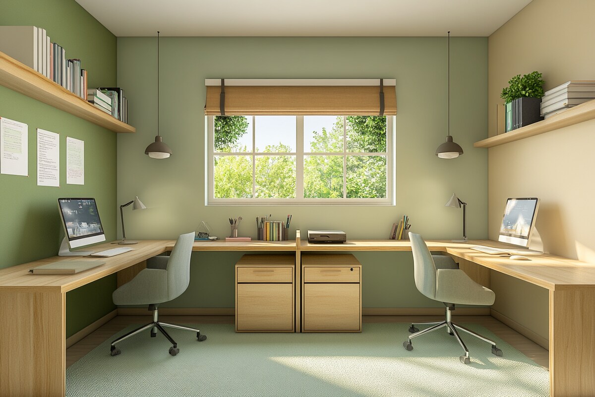 Modern Green And Beige Study Room Design For Two Modern Green And Beige Study Room Design For Two