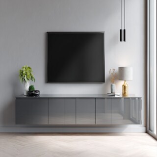 Modern Grey TV Cabinet With A Glossy Laminate Finish