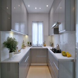 Modern Metallic U-Shaped Kitchen Design with Granite Countertop and ...